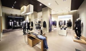 interior of brand new fashion clothes store