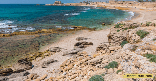Ruins of the Palace on the reef in Caesarea Maritima, Mediterranean sea, Israel